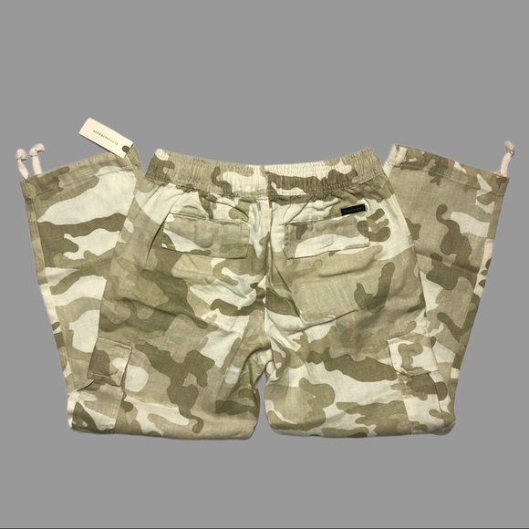 🧡 XS 🧡 NWT Anthro Pants Drawstring Waist Neutral Camo Cropped Linen - Picture 4 of 11